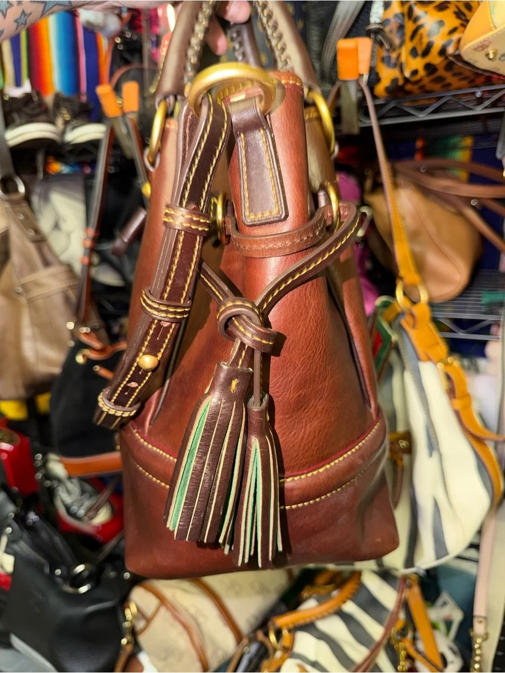 Dooney & Bourke Buckley Bag Leather Tote with Dual Handles in the color Chestnut